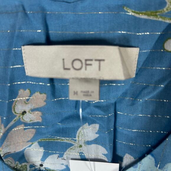 LOFT Size Medium (M) NWT Blue Long Sleeve Floral Blouse - Picture 4 of 4